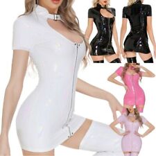 Frauen Dessous Tanzen Rock Nasser Blick Kleid Lackleder Clubwear Kurzarm Kostüm