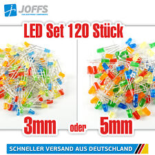 120 Stück 3mm oder 5mm LED Set (Leuchtdiode Rund) Grün/Blau/Rot/Orange/Gelb/Weiß