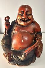 Vintage Happy Buddha Glücksbringer Holz Figur handbemalt 26 cm Höhe