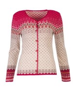 Jacquard Strickjacke Rot/Natur