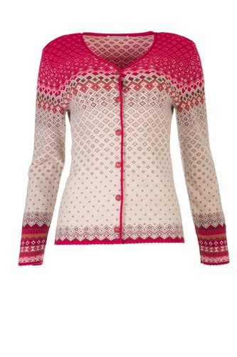 Jacquard strickjacke rot natur - jacquard,
