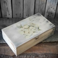 Vintage Weinholzkasten 35x20x10cm für 2 Flaschen Weintruhe Shabby Holz Handarbei