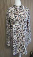69A/4 COMMA  Damen Bluse Gr. 40 beige Animal Langarm Seitenschlitz Longbluse