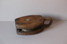 Block Holzblock Talje Flaschenzug Schiffsblock Eisenrolle Auge Eichenholz