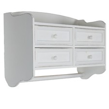 Wandregal Hängeschrank Regal 4 Schubladen Cremeweiß  Vintage Holz Schrank Retro