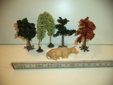 Miniatur 5 Bäume und Kuh für Modelleisenbahn Vintage alt (229)