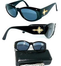 GIANNI VERSACE SONNENBRILLE SCHWARZ BLAU 4V4 STRASS KREUZ GOLD 424 T74 BRILLE