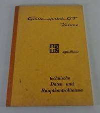 Werkstatthandbuch Alfa Romeo Giulia sprint GTV - Technische Daten Stand 1966