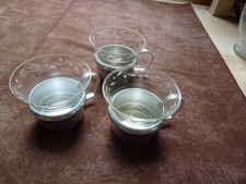 PO1 / 3x Teegläser mit Alutasse Jenaer Glas , geschliffen / Vintage sehr schön
