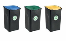 Kreher Mülltrenner System - 3 Stück Abfalltonnen 50 Liter mit Klappdeckel