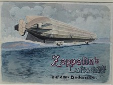 Zeppelins Luftschiff auf dem Bodensee - Aquarell mit Tusche - Luftfahrt - 1900