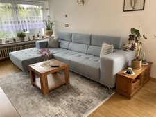 Hellblaues Ecksofa L-Form Stoff Verstellbaren Kopfstützen Metallfüssen