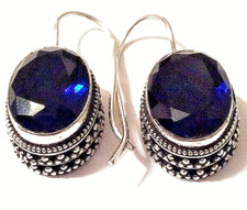Vintage LONDON BLUE TOPAS Edelstein 925 Sterlingsilber Schmuck Ohrring :