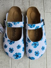 Betula Rinaldi 37 38 40 schmal white with blue flowers by Birkenstock Clogs NEU