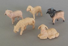 Schafe 5-teilig Höhe = 2,5 cm -3,5 cm Krippentiere Kunststoff Schafherde SO 1