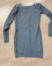 Extravaganter Longpullover/Minikleid, grau, Spitze, Strasssteine, Mesh,  Gr . 38