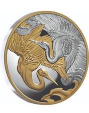 Silberműnze Niue 2025 Kraniche 1 Oz PP Gildet Neu