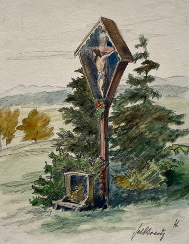 Aquarell feldkreuz weg - feldkreuz,