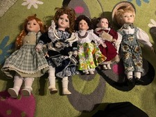 AusNachlass, Konvolut 5 Puppen mit Porzellan od. ähnlich Kopf 70/80er Jahre