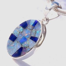 OP15 Opal SILBER 925 25mm Anhänger f. Kette silver 925 Dublette Mosaik m. VIDEO