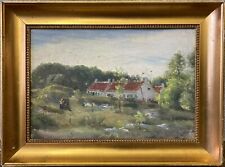 Ölbild Impressionist Landschaft mit Häusern Anonym Vintage mit Bilderrahmen