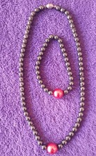 SET Halskette+Armband  Hämatit Kugeln Perlen Magnet Verschlüss Schwarz/Rot Neuw.