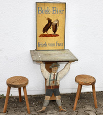 1x Bock Bier Schild "Frisch vom Fass" Klapptisch Holz  ANTIK