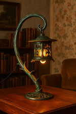 Vintage Edwardianische Jugendstil Lampe um 1910 inszenierte Säule Handarbeit Opalschirm