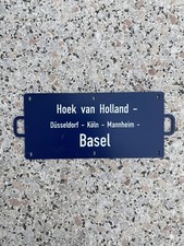Metall Zuglaufschild Waggonschild Bahn Hoek van Holland Düsseldorf Basel RAR