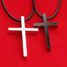 Leder Kreuz Halskette Schwarz Silber Seil Frauen Männer Unisex