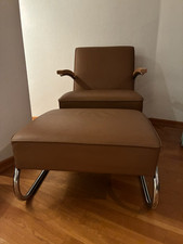 Thonet Sessel und Hocker S 411 und S 411 H (Braun Leder)