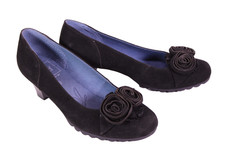Caprice Pumps Damen Schuhe Gr. 38,5 Leder Suede schwarz Blumendeko CR85