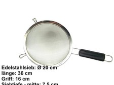Küchensieb Seiher Nudelsieb 20 cm Ø feinmaschig Edelstahl mit gebogenen Haken