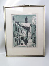 Lithographie abstraktes Straßenbild mit Menschen, signiert (Weber?) im Rahmen