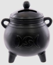 Spardose Hexenkessel Triple Moon Schwarz—Resin—Hexenmond