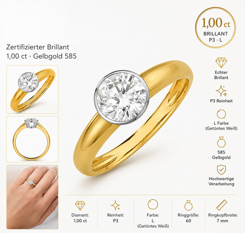 Brillantring 585 gold ct - 585, 1,00