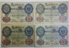 Reichsbanknoten, 4 x 20 Mark, Berlin 1910.