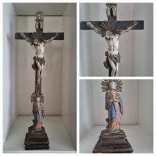 Barockes  Holzkruzefix  Standkreuz  18.Jh.  Jesus mit Maria sehr Ausdrucksstark