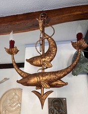 Antike,  2-armige Maritime  Deckenlampe aus Messing, Handarbeit