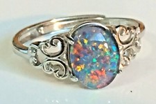 Opal Ring 8x6 - 10x8mm - Genuine Australian Opal Solid Silver Adjustable Sizes