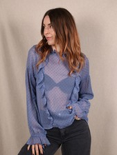Topshop Polka Dot Bluse aus Chiffon mit Rüschen Blau S
