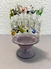 Lauscha 12 Bowlespieße im Fuß/Ständer farbig 12 Glasmarker DDR 50/60er Jahre TOP