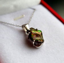 Unikat 925 Sterling Silber Halskette Anhänger schwarzer Opal Edelstein Schmuck