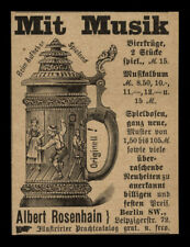 Alte Werbung 1888 Bierkrug Bierseidel Biergrug mit Musik Albert Rosenhain Berlin