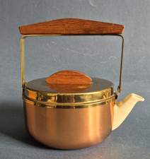Teekanne im Bauhausstil, Wärmehalter, Kupfer/Messing, ca. 1950er J.