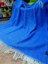 Premium Wolldecke Plaid 140x200cm Wohndecke   100%Wolle  Schurwolle Royal blau