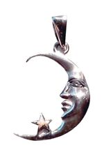 Silber Anhänger Halbmond Mond Sterne Himmel Mondgesicht 925 er Sterling Schmuck