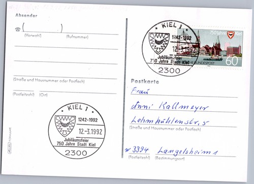 Sonderstempel kiel 1992 750 - sonderstempel,