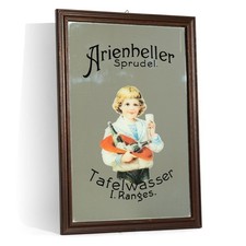 Arienheller Wasser Spiegel Werbespiegel Barutensilien Wandschmuck brauner Rahmen