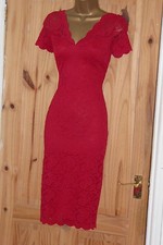 Stretchiges rotes Vintage 40er 50er Spitze Pencil Wiggle Abend Cocktail Kleid Gr. 16